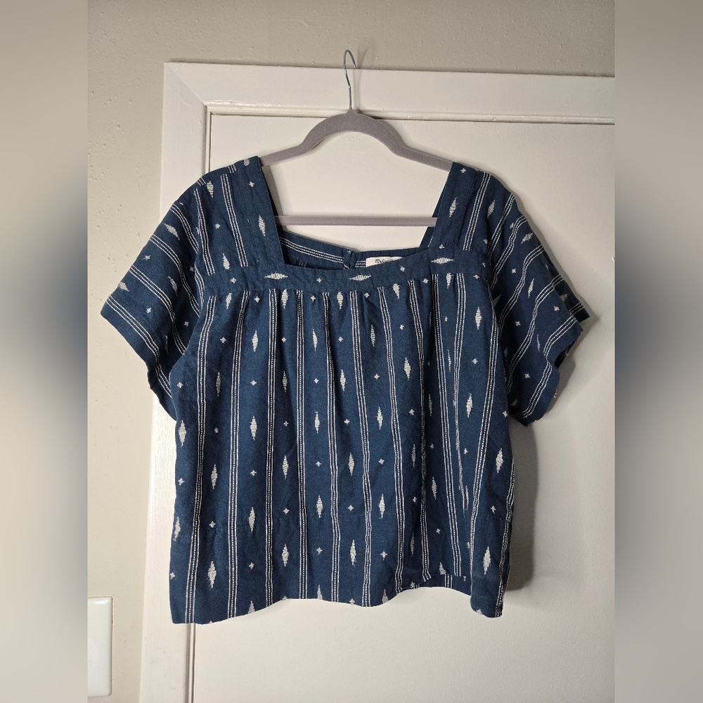 Madewell Navy and White Patterned Blouse